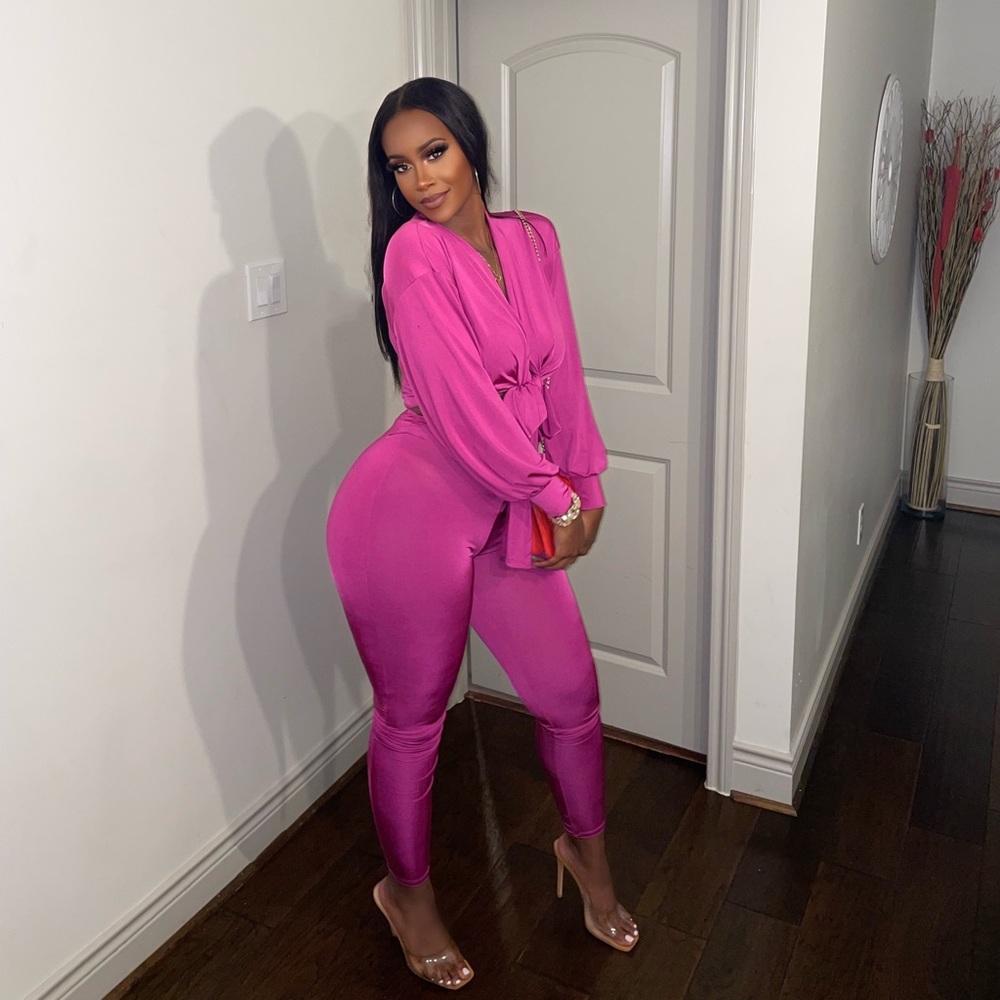 Magenta colored pants set from Autty Simone (boutique)